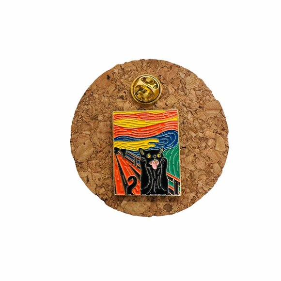 ✨Oz Scream black Cat Enamel Lapel Pins Cute Black Cat Van Gogh Art Brooch New✨ - Picture 2 of 5